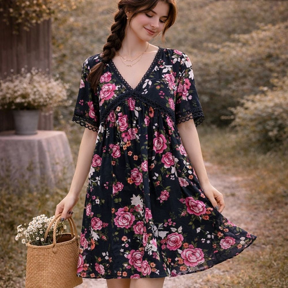 Umgee Floral Crochet Dress Size Medium